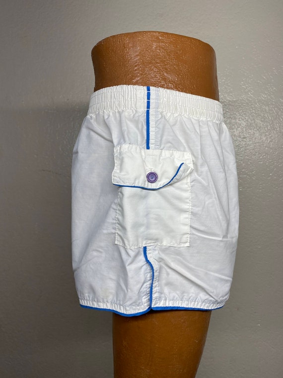 80's White unisex athletic short trunks size medi… - image 8