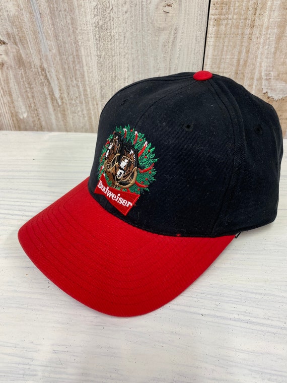 Budweiser black and red snapback trucker hat.
