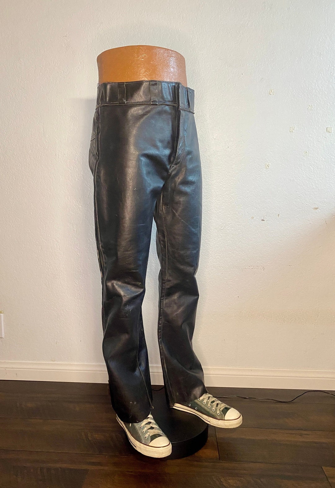 70s vintage leather pants モーターサイクル　フレア Faux Leather Pants for Women Straight Wide Leg Vintage