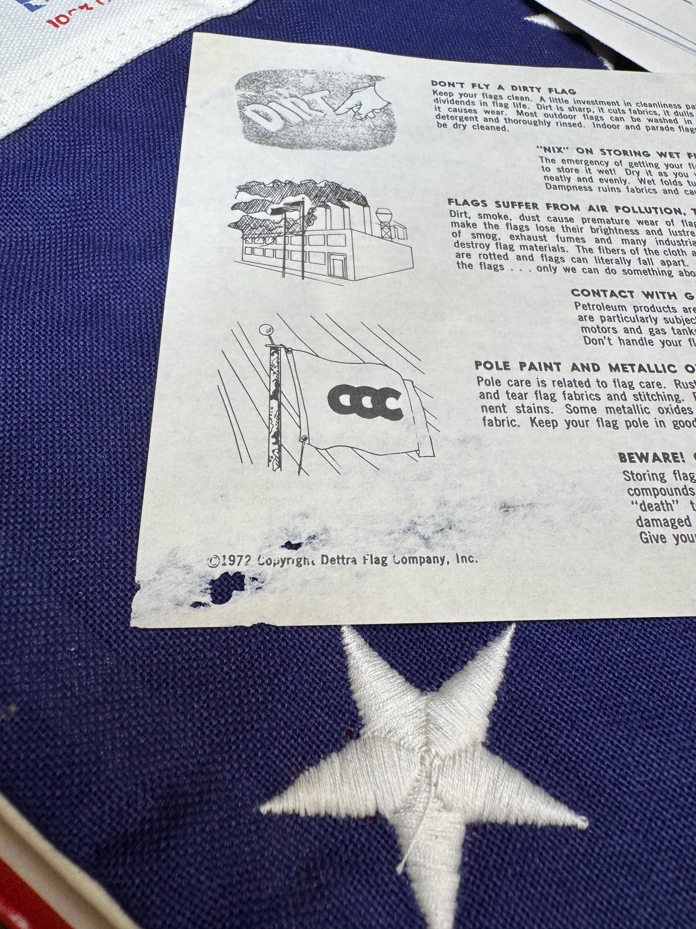 Vintage 1972 U.S. Flag 50 Stars Dettra Bull Dog Cotton Bunting 4 