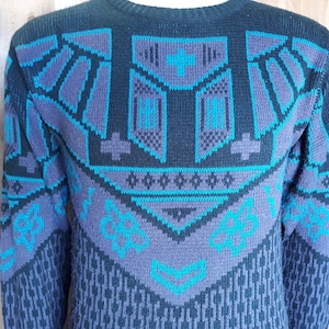 Vintage 80&#39;s unisex Barnaby geometric acrylic winter Ski sweater round collar size small.