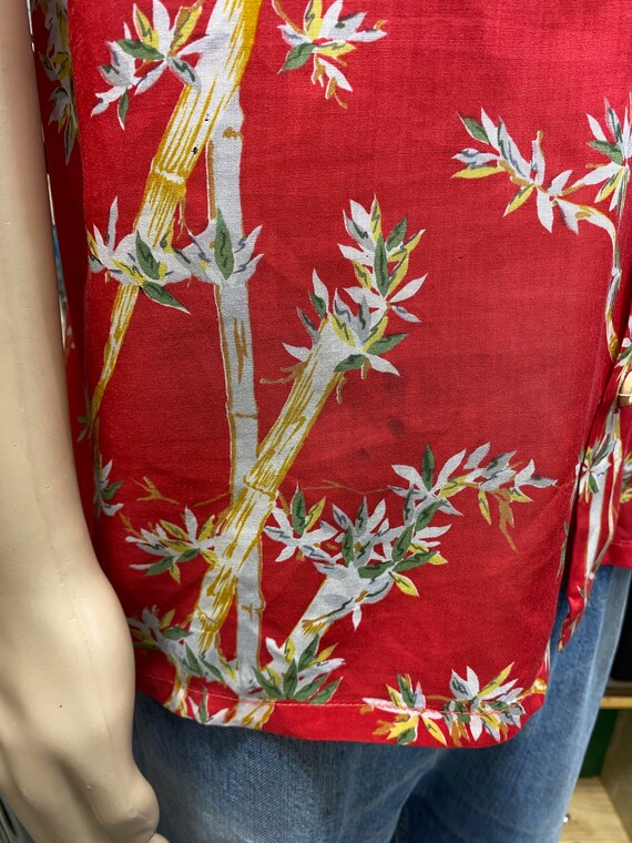 Hawaiian men's shirt red floral print 100% cotton… - image 10