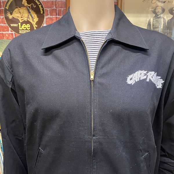 Rocker Cafe Racer 59 Club Hot rodder embroidered mechanic garage gas station black jacket size small.