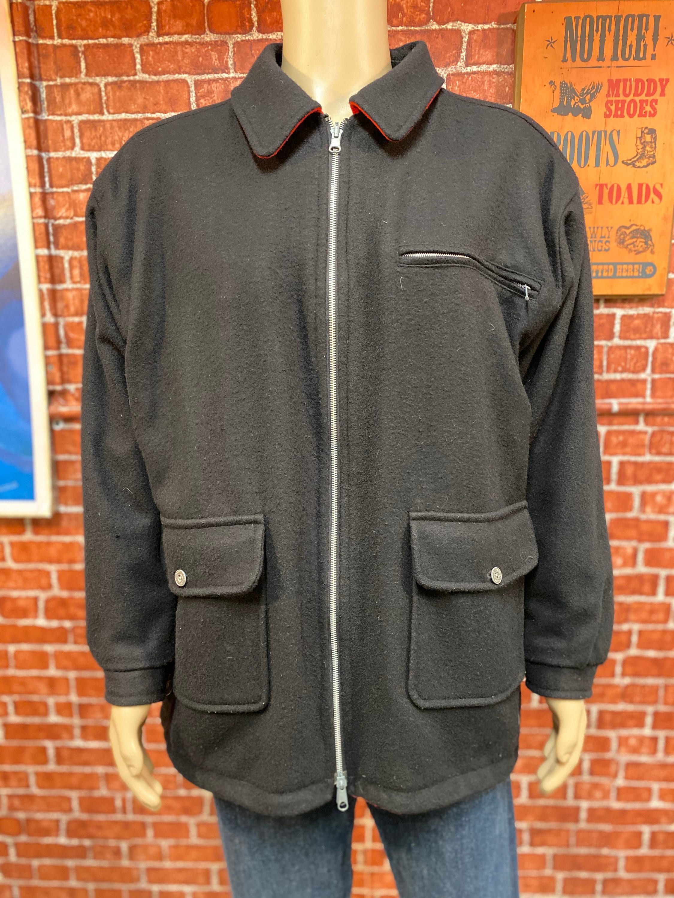 Marlboro Men's Red and Black Reversible Wool Coat Jacket Size