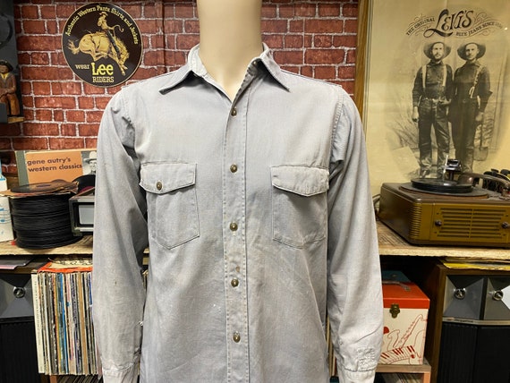 50's Pioneer Du-Alls Montgomery Ward gray long sleeve work shirt size medium made in U.S.A. View 5