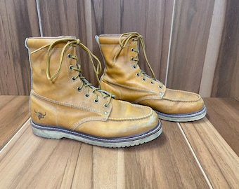 Texas Steer Moc Toe Camel Work Wear Outdoor Leather Boots Size