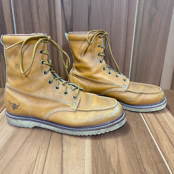 Bottes de travail d'extérieur en cuir Texas Steer moc toe camel pointure 12.