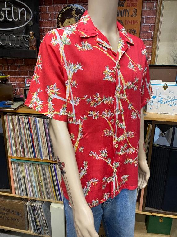Hawaiian men's shirt red floral print 100% cotton… - image 2