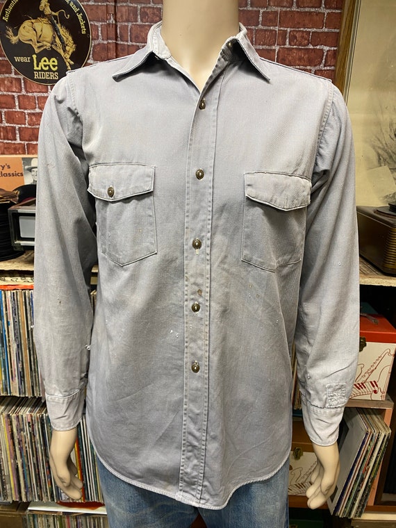 50's Pioneer Du-Alls Montgomery Ward gray long sleeve work shirt size medium made in U.S.A. View 4