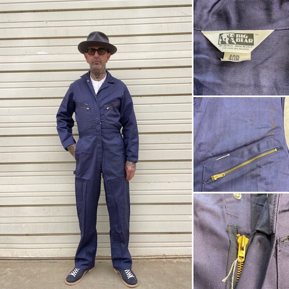 Deadstock Big Bear HBT Blue Utility Garage Mechanic Coveralls Long