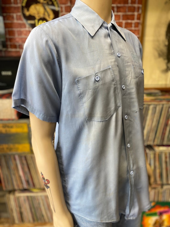 Lee Uniforms blue work shirt short sleeve size me… - image 2