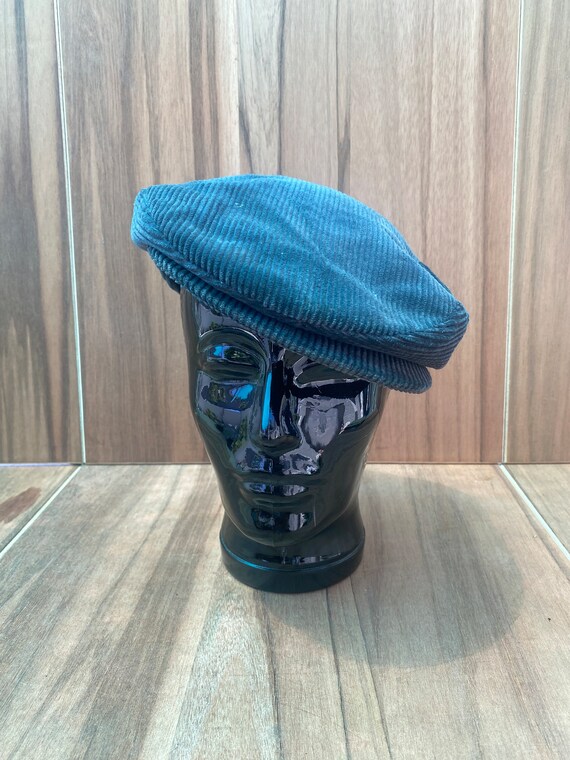 Vtg black corduroy ivy cap flat plaid hat size 7-… - image 2