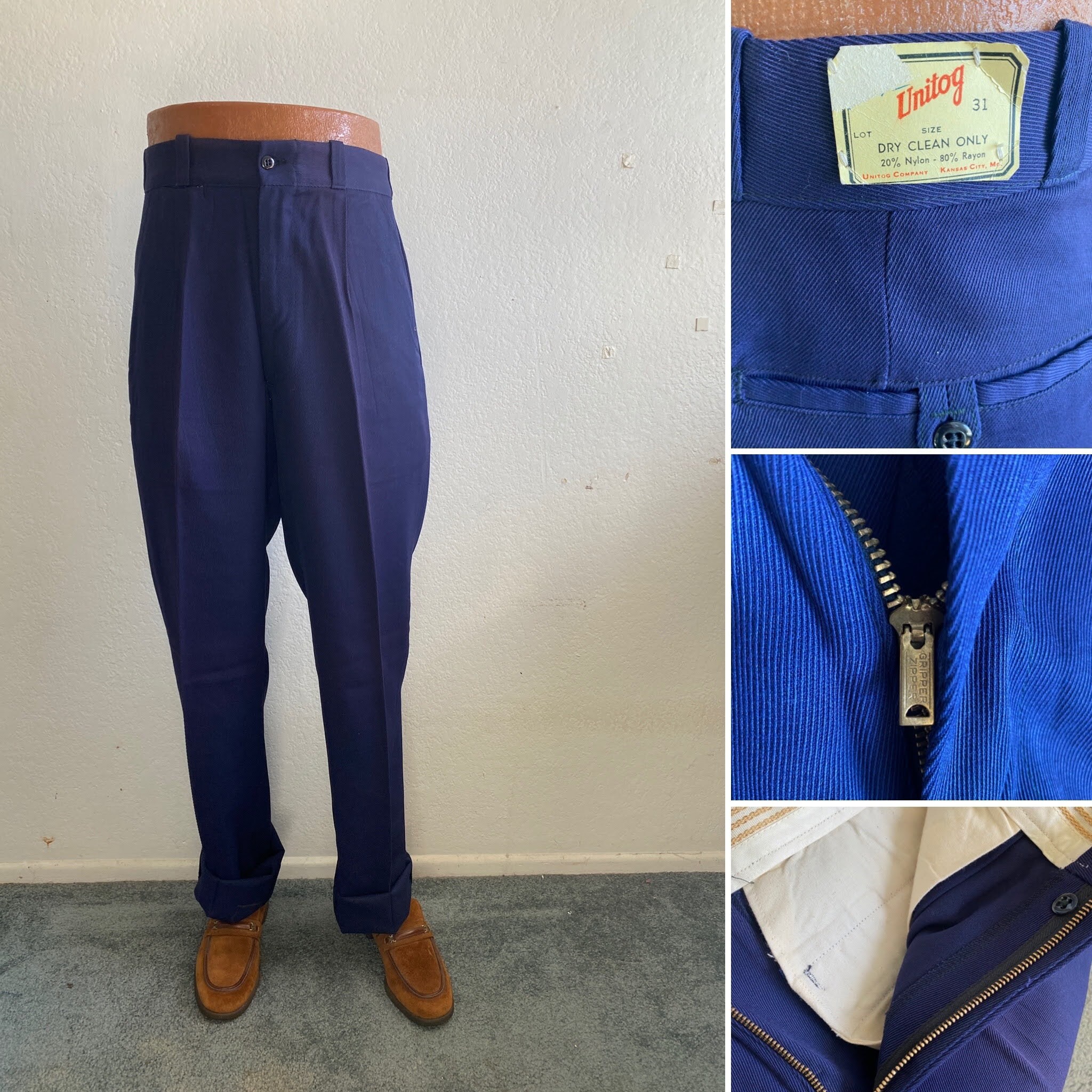 31x37 Unitog Permanent Press New Old Stock Blue Slacks Trousers 