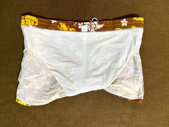 70's swim shorts cotton trunks floral print plaid… - image 9