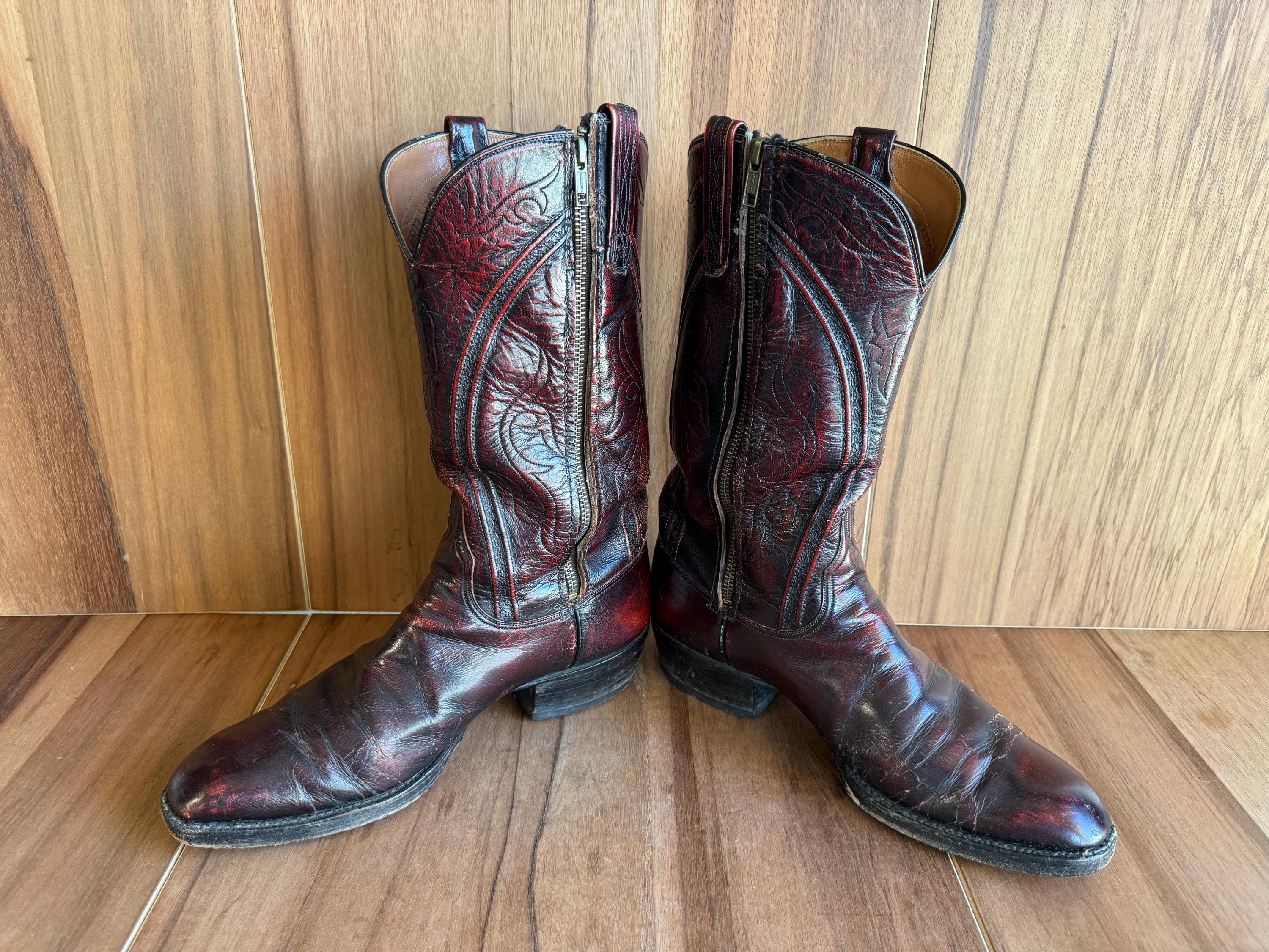 Vtg Lucchese Hand Made Cowboy Western Stitching Altered Side 