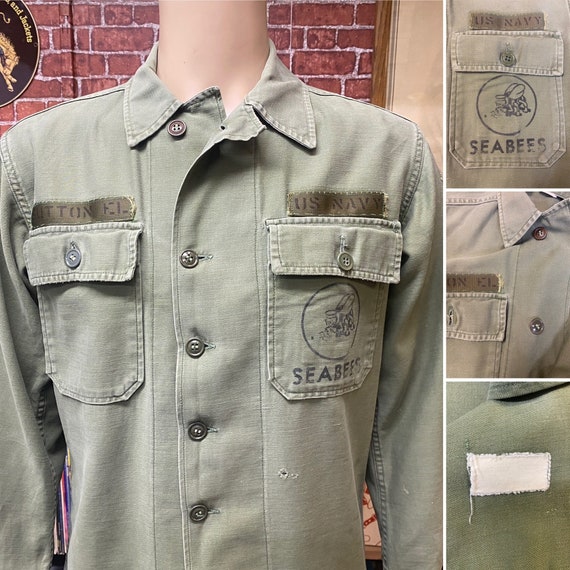 50's U.S. Navy Seabees Field Utility Cotton Sateen OG-107 Type I Long  Sleeve Shirt Size Small. - Etsy
