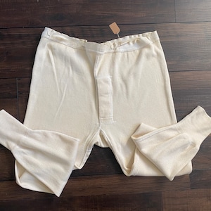50&#39;s Vintage Military Winter drawers Army Long Johns military Issued Underwear off white size small.