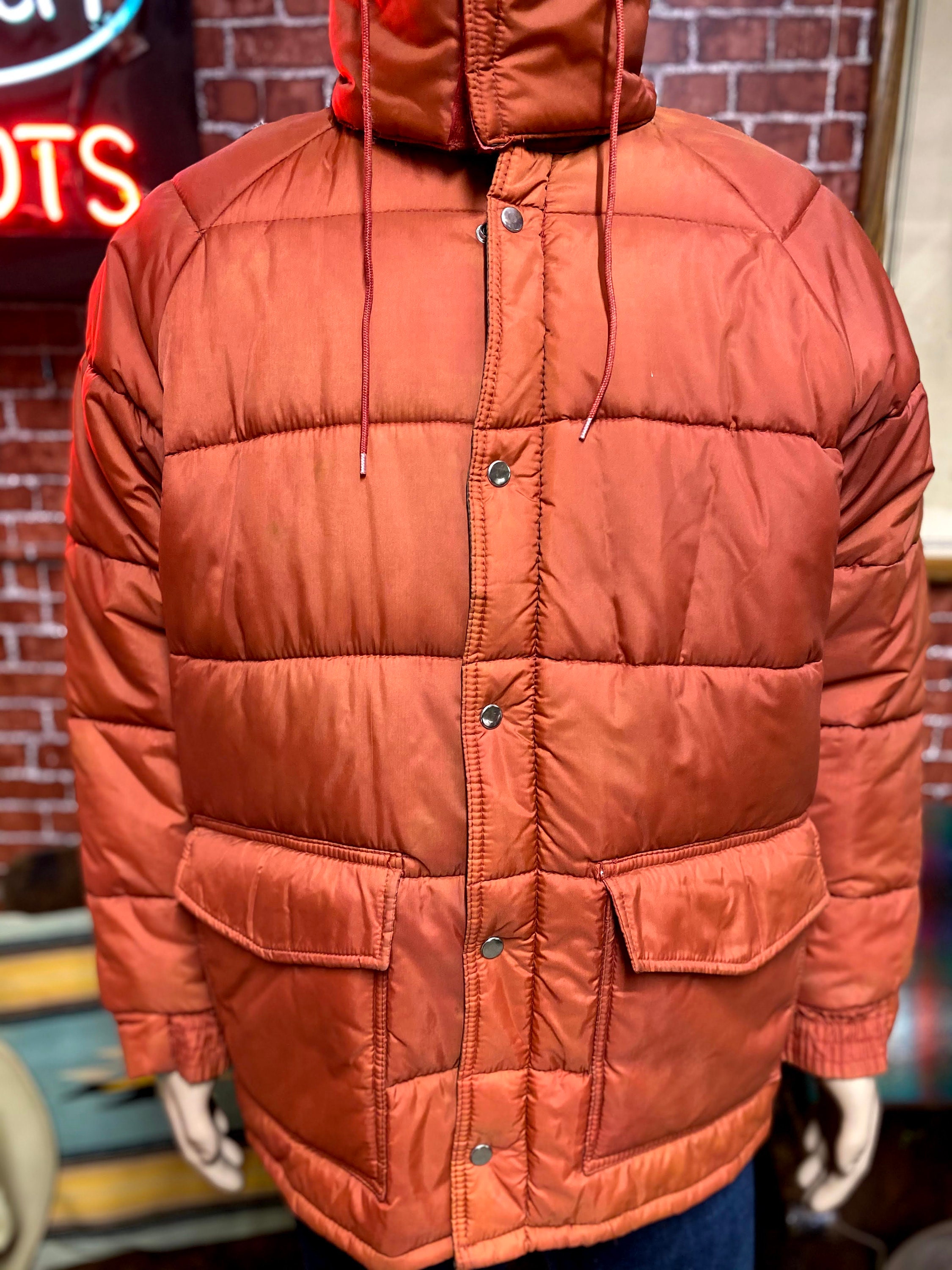 80's Jcpenney Peach Puffer Hooded Ski Mountain Jacket Size Medium