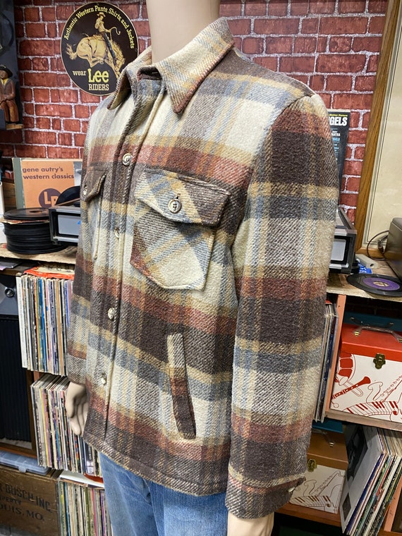 70's Sears Outerwear wool plaid sherpa lined spor… - image 7