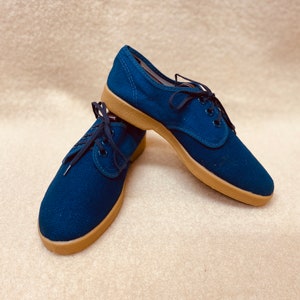 NOS Size 6 Laces on blue canvas sneakers made in U.S.A.