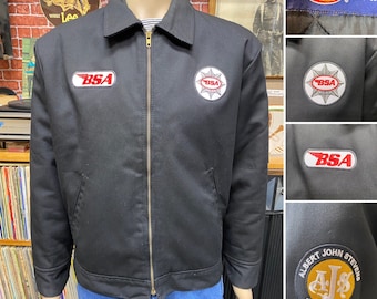 Vtg 90's Dickies Black Jacket With BSA Motorcycles Patches