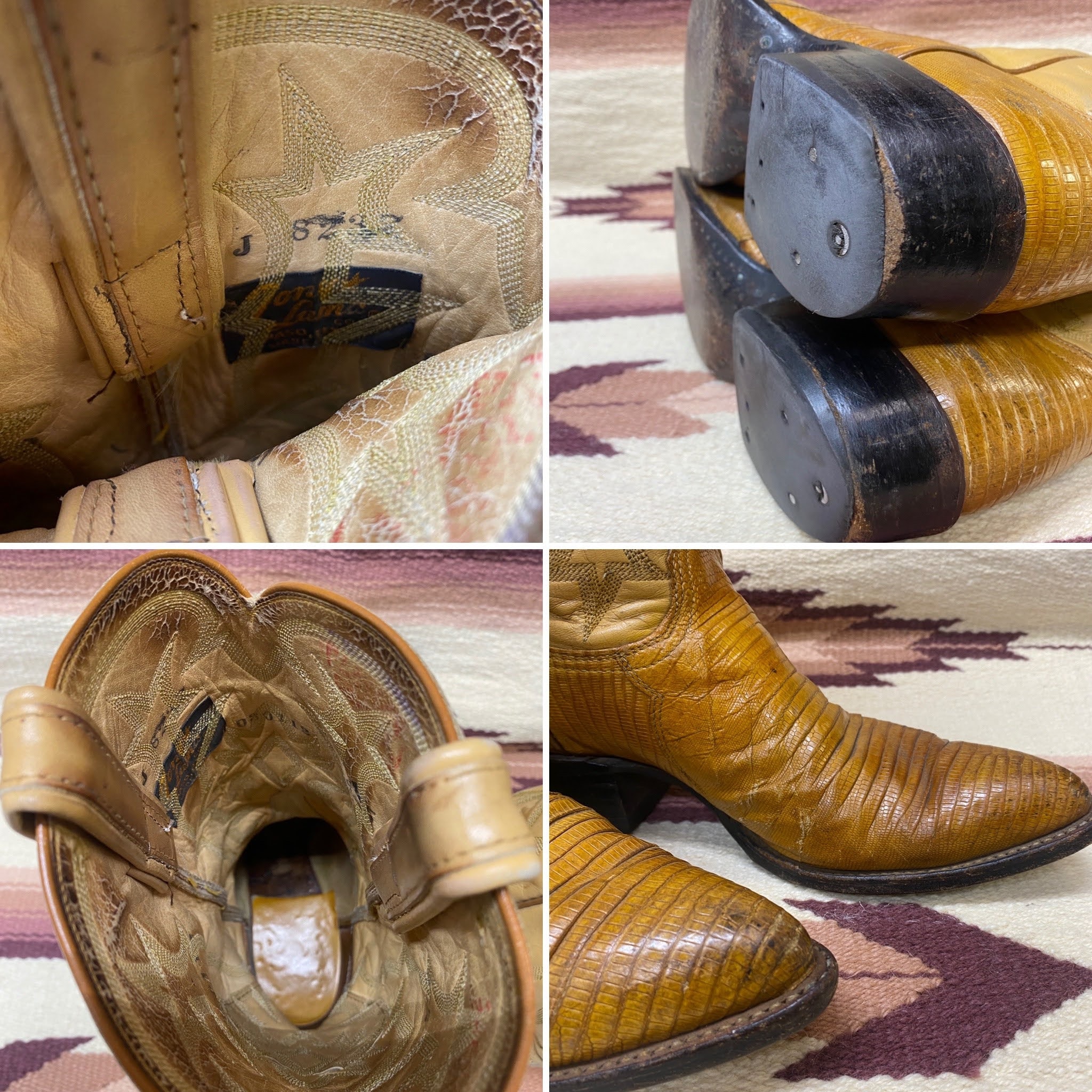 Tony Lama Cowboy Western Ranch Lizard Skin Exotic Leather Stitching Boots Style #8237 Size 7 1/2 Made in U.S.A