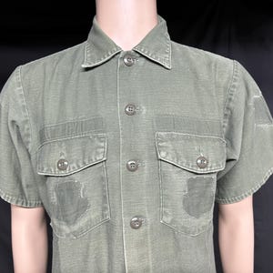 70&#39;s U.S. Navy cotton utility OG-107 shirt short sleeve size 16 1/2 x34.