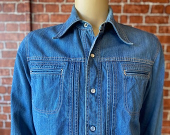 Vintage 70s Denim Shirt - Western Style Jean Shirt with Snap Buttons