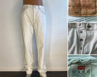 90's Levi's 501 34x34 White Denim Jeans Cotton Pants Made in