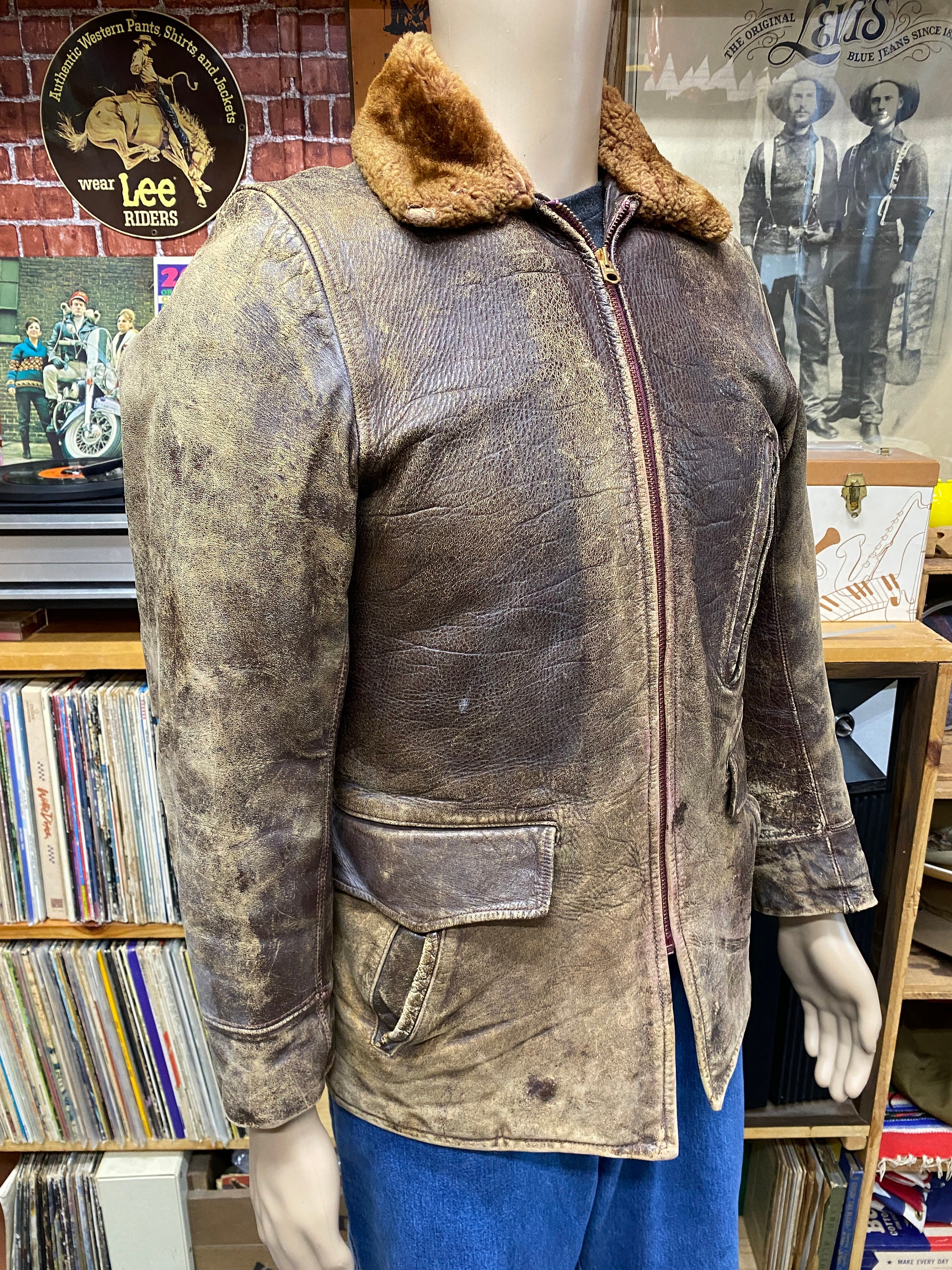 50's Half Belt Sport Jacket Brown Horsehide Leather Car Club