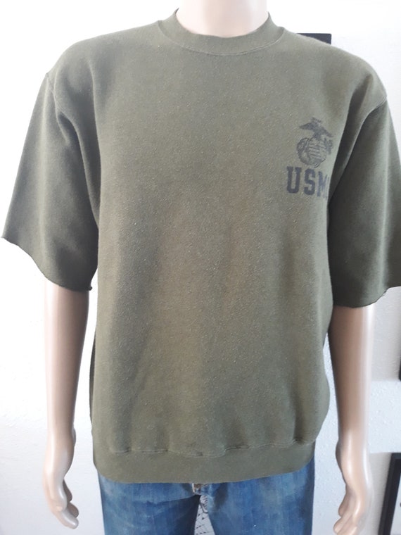 US Marines Corps olive green sweatshirt raw cut sl