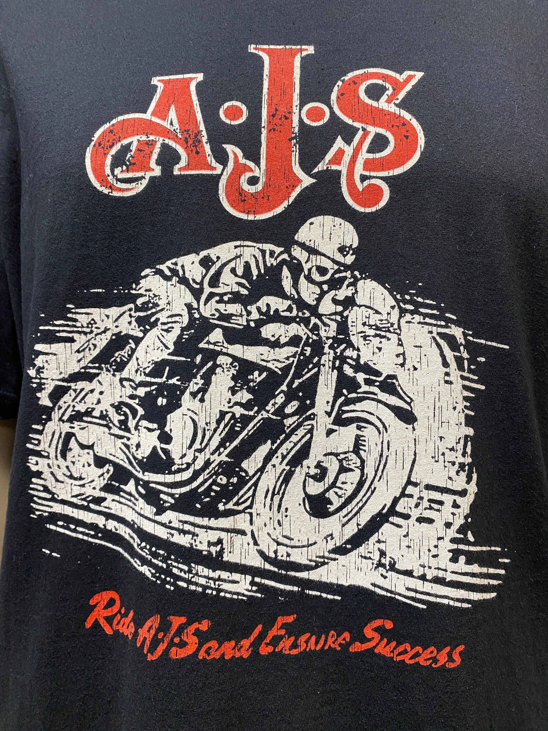 T-shirt Café Racer Vintage AJS Motorcycles - Motif Rétro, Coton, Manches Courtes, Noir, Taille Regular