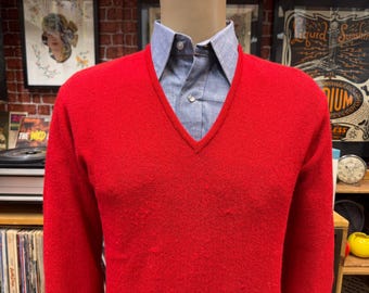 90's Pendleton V neck red sweater size medium 100% wool made in U.S.A.