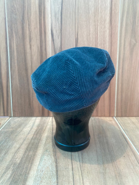 Vtg black corduroy ivy cap flat plaid hat size 7-… - image 4