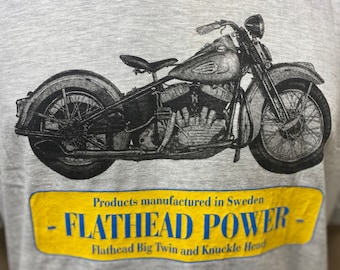 90's Flathead Power Harley Davidson Sweden Shop Gray T-shirt Size