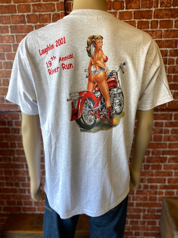 Vintage 2001 Laughlin River Run Motorcycle T-shirt, Gray Size