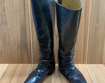 Vtg Motorcycle Riding Equestrian State Trooper tall black leather boots size 9 1/2 D made in U.S.A.