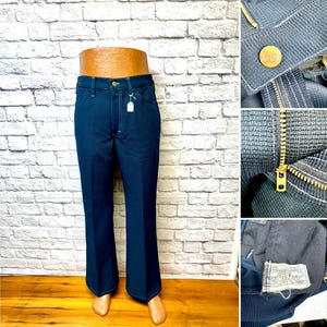 70&#39;s Lee blue polyester boot cut jeans pants size 33x31 made in U.S.A.