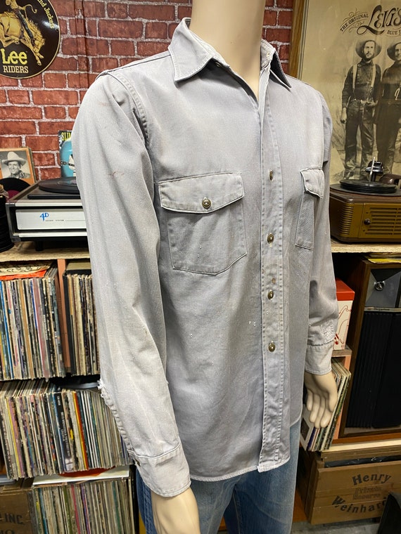 50's Pioneer Du-Alls Montgomery Ward gray long sleeve work shirt size medium made in U.S.A. View 2