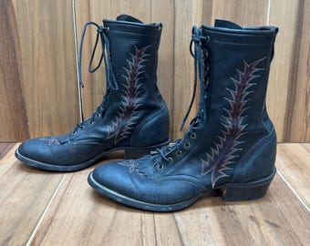 Tony Lama packer cowboy western stitching laces up boots size 11D.