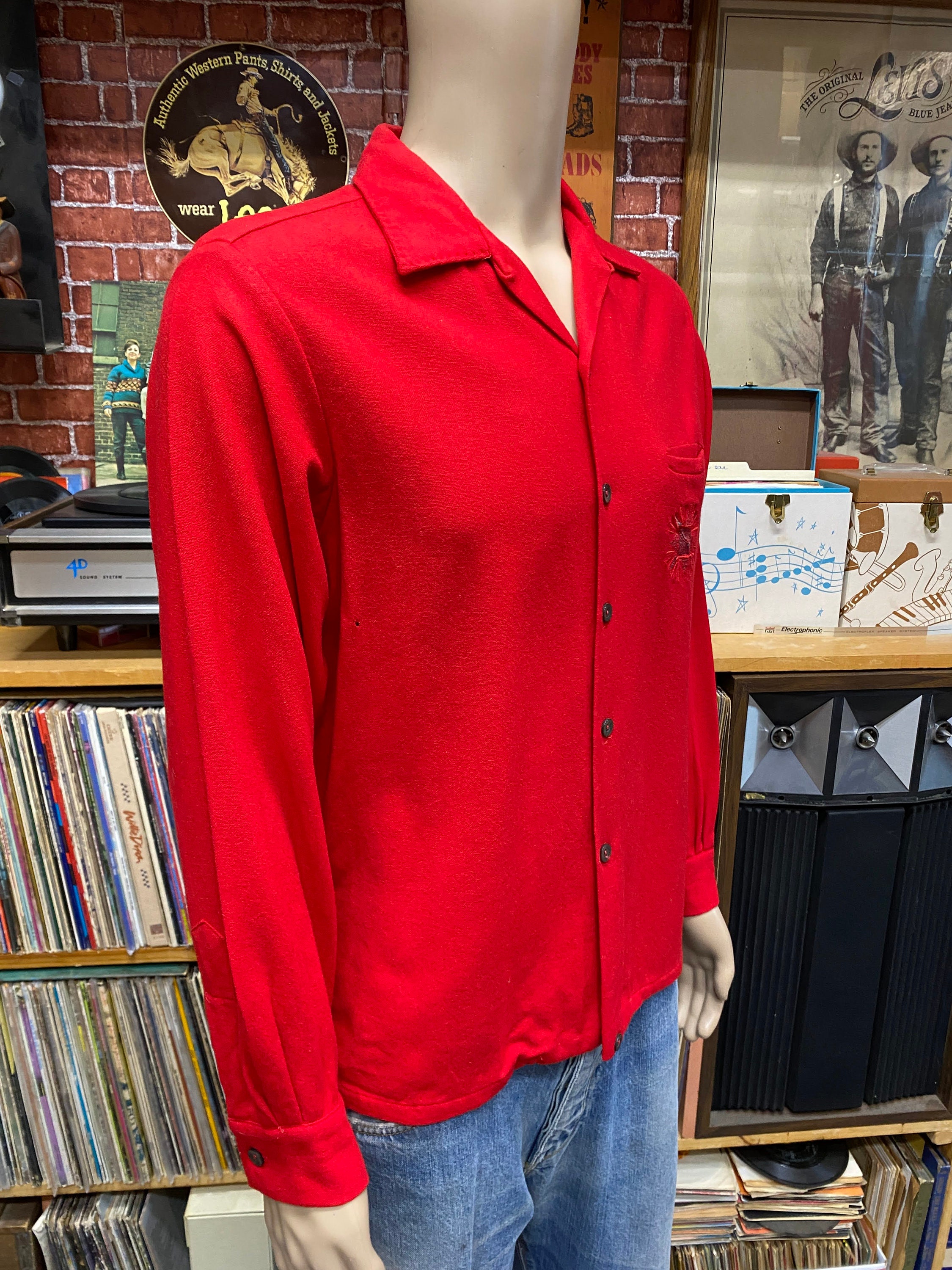 50's Sportsman California Men's Red Wool Shirt Long Sleeve Size
