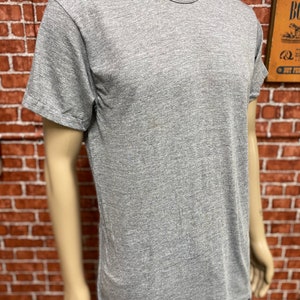 May include: A heather gray short-sleeved t-shirt with a crew neck.