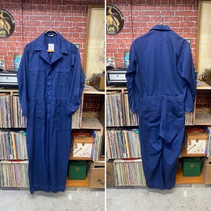 80&#39;s US Navy blue outfit jumpsuit long sleeve coveralls utility garage mechanic factory size 42R.