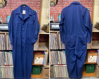 80's US Navy blue outfit jumpsuit long sleeve coveralls utility garage mechanic factory size 42R.