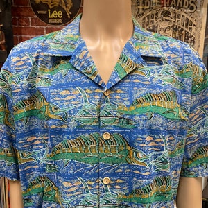Kahala Hawaiian men&#39;s shirt sword fish graphic print short sleeve size XL made in U.S.A.