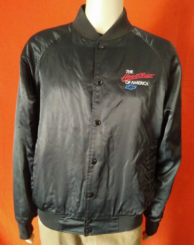 Vintage 1980/'s unisex satin jacket Chevrolet the heartbeat of America black color size large
