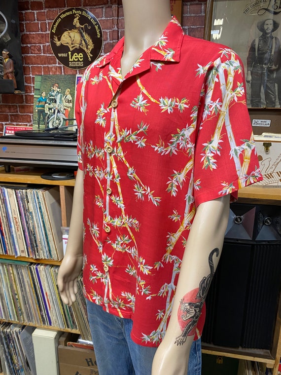 Hawaiian men's shirt red floral print 100% cotton… - image 5