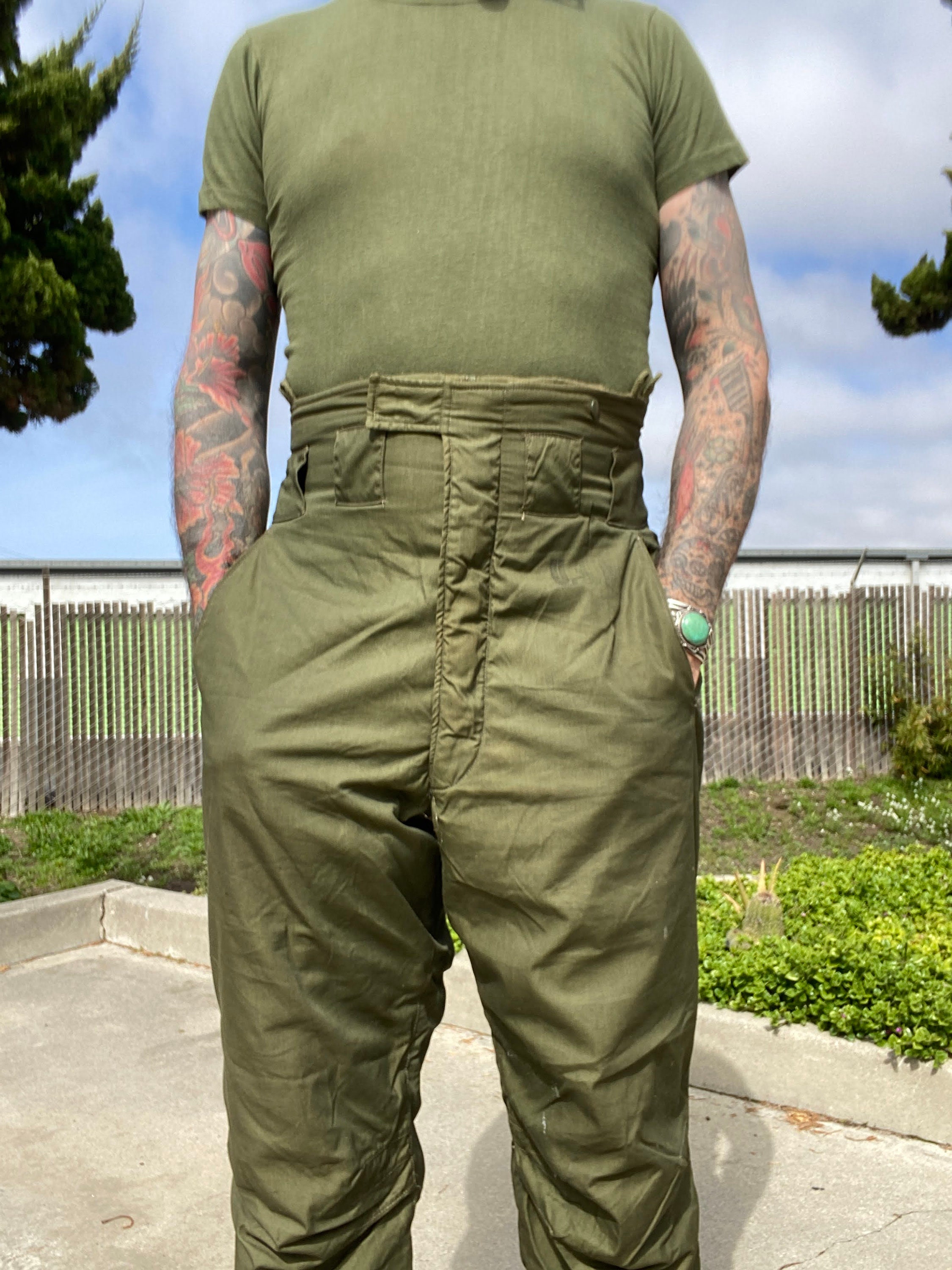 USN WWII N140 Deck Pants Cold Weather Alpaca Wool Lined Olive