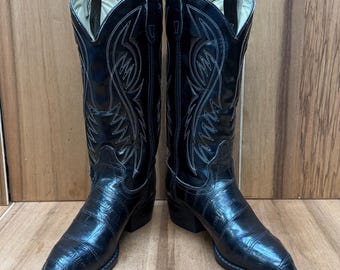 Vtg Bronco cowgirl rancher farmer leather stitching boots size 7 EE made in U.S.A.