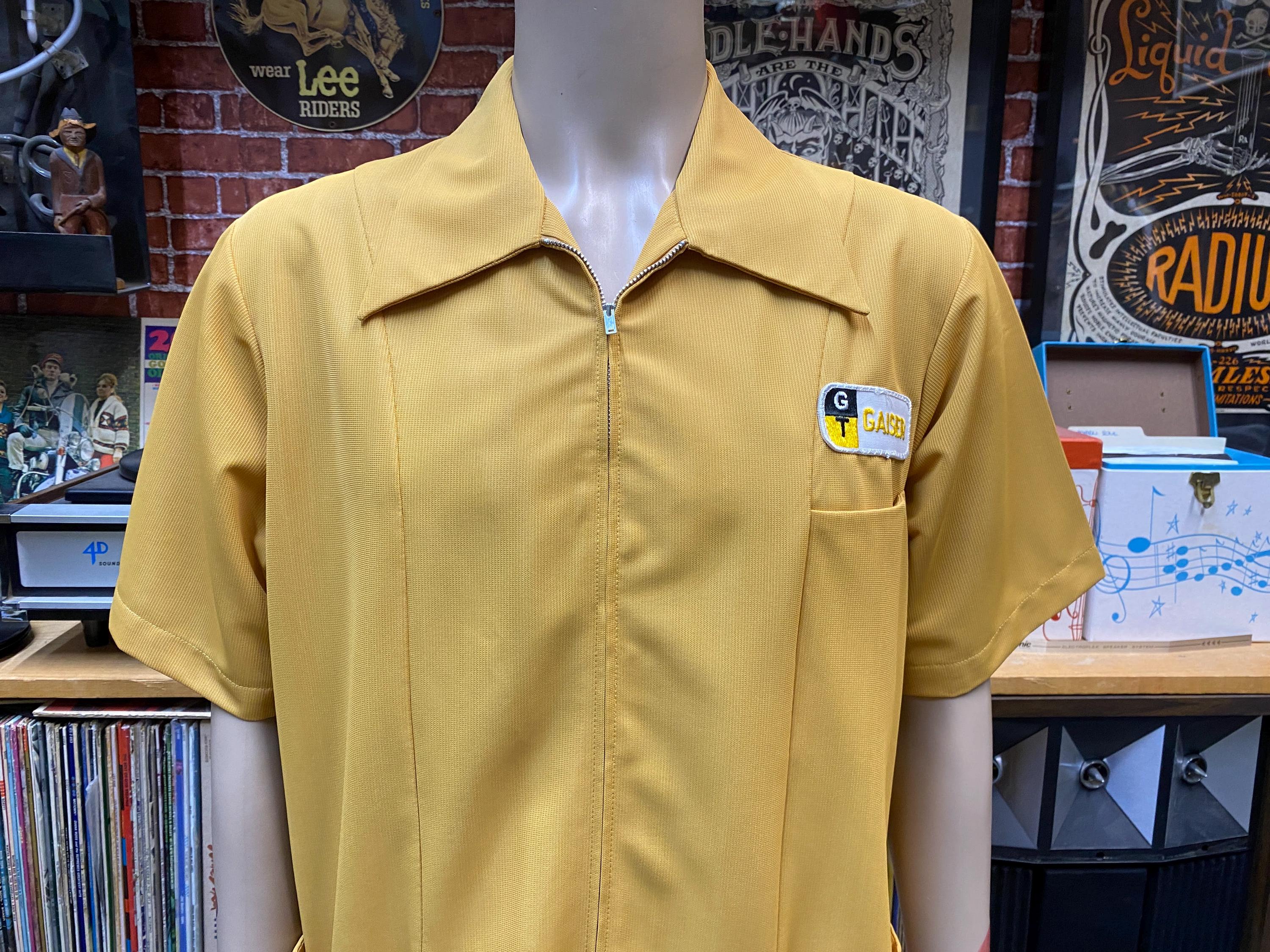 70's Mr. Barco Full Zip Mustard Bowling Knit Shirt Size 42 Larg